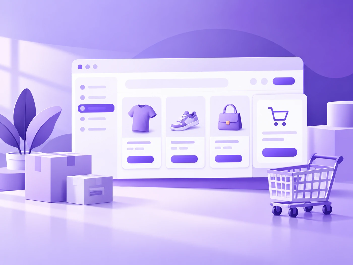 E-commerce dashboard with products, fulfilment and cart interface